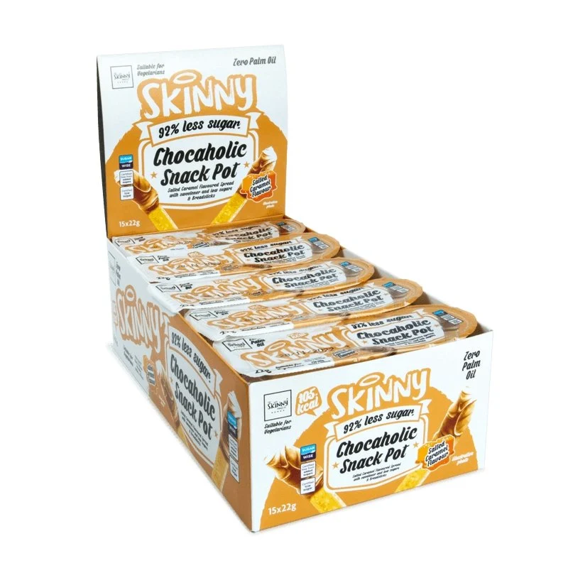 (Rea, bäst före, 26 september) Salted Caramel Skinny Chocaholic Snack Pot Case - 15 x 22 g (Kopia)