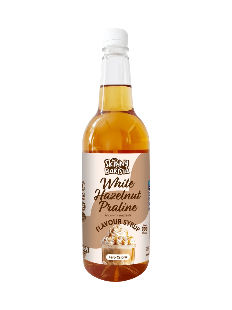 Skinny Barista Vit Hasselnötspralinsmaksatt sirap - Kalorifri Skinny Coffee - 1 Liter