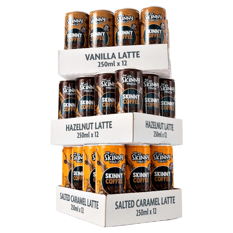 3 smaker Skinny Coffee Case Bunt 250ml x 36 burkar