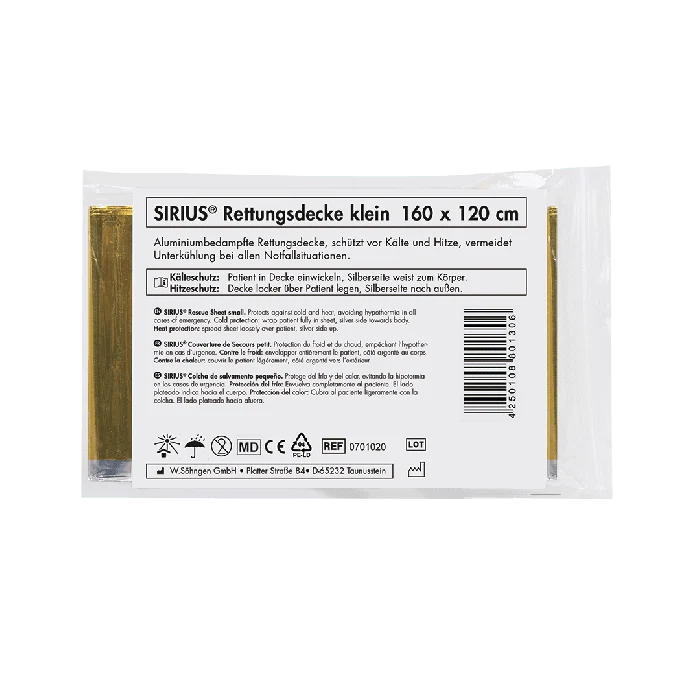 SIRIUS® nödfilt silver-guld 160 x 120 cm | Förpackning (1 st)