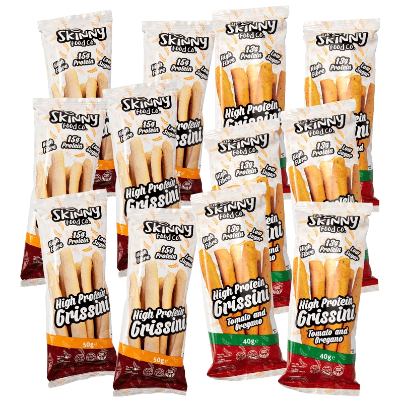 (Rea, bäst före 26 april) Skinny High Protein Grissini Collection (6 av varje smak)