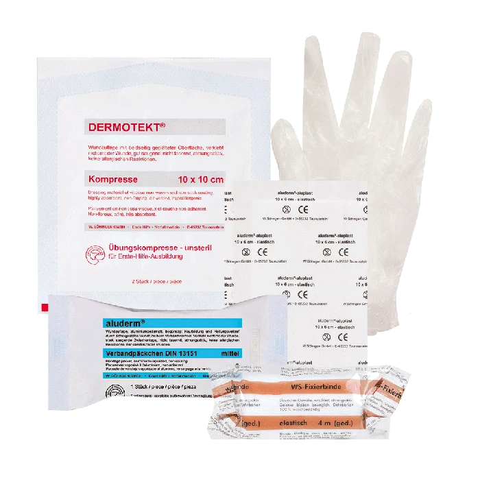 Första hjälpen övningsset med handskar, förpackning om 50 | Förpackning (50 stycken)
