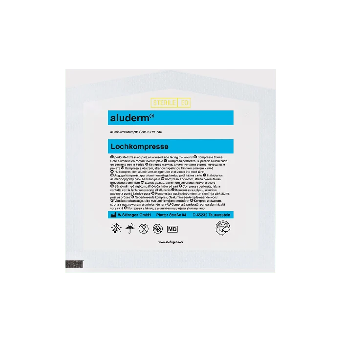 aluderm® perforerad kompress CH 32-50 8 x 9 cm | Förpackning (1 st)