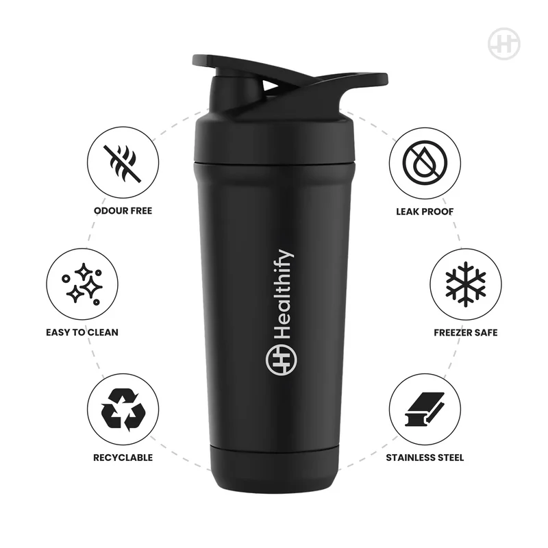 Healthify Premium Stainless Steel Protein Shaker,Leak-Proof Metal Shaker for Men & Women, BPA Free 700ML