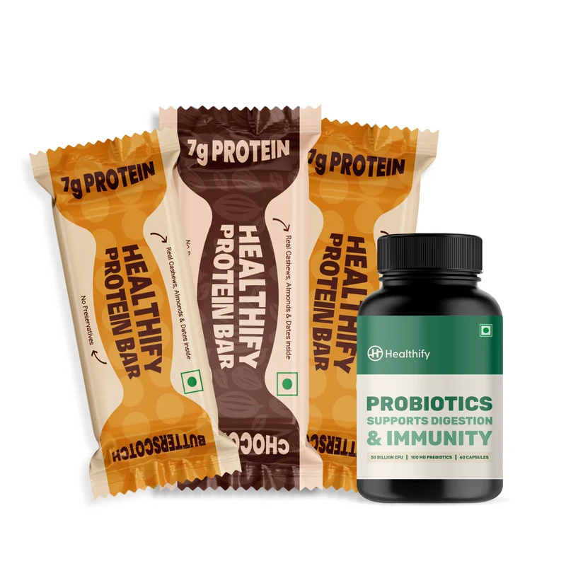 Healthify Premium Pack – Protein Bars & Probiotics Capsules