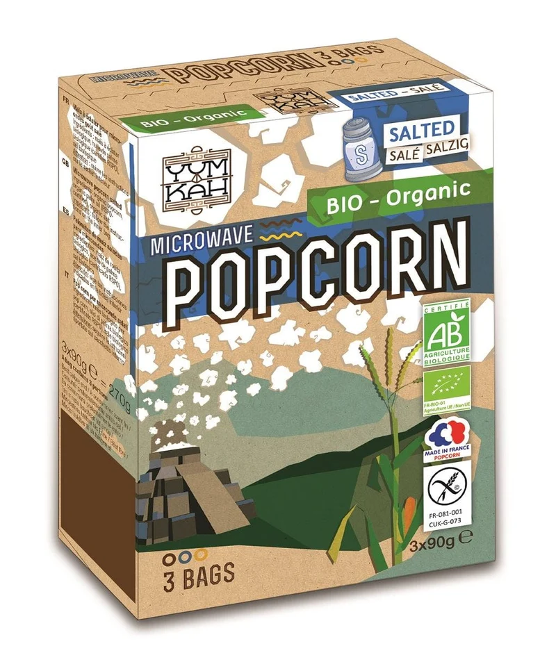 Glutenfreie mikrowellengeeignete POPCORN MIT SALZ BIO (3 x 90 g) 270 g - NATAIS