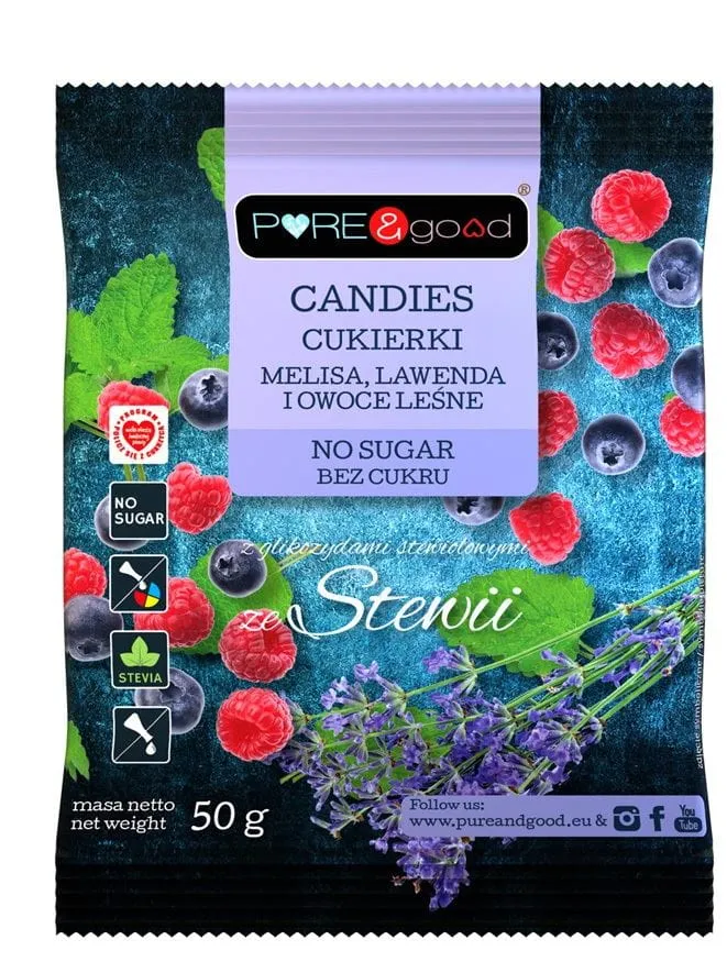 ZUCKERFREIE SÜSSIGKEITEN MIT SCHMELZEN, BLÄTTERN UND FRISCHEN FRÜCHTEN MIT SCHALEN 50 g - PURE&GOOD