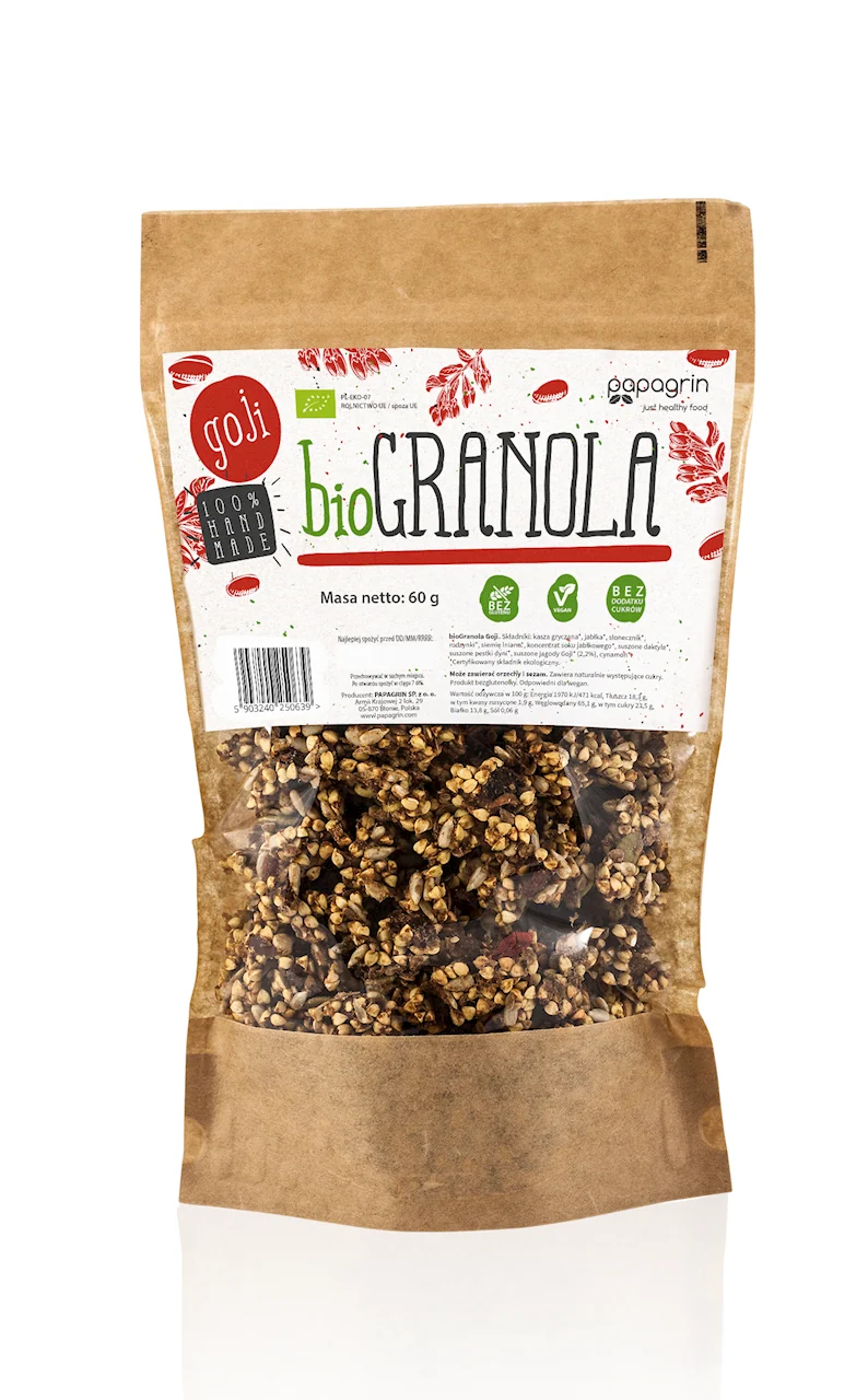 Glutenfreies GOJI GRANOLA OHNE ZUCKERZUSATZ BIO 60 g - PAPAGRIN