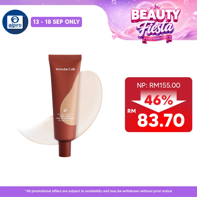 WonderLab BEL-AEK Ageless Zinc Oxide Tone Up Sunscreen 50mL | Brighten Dullness & Enhance Skin