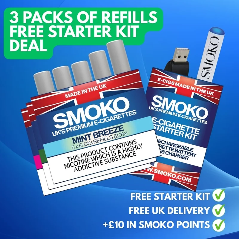 FREE E-CIGARETTE DEAL + 3 PACK OF E-CIG REFILLS - £27.99 (SAVE £11.97)