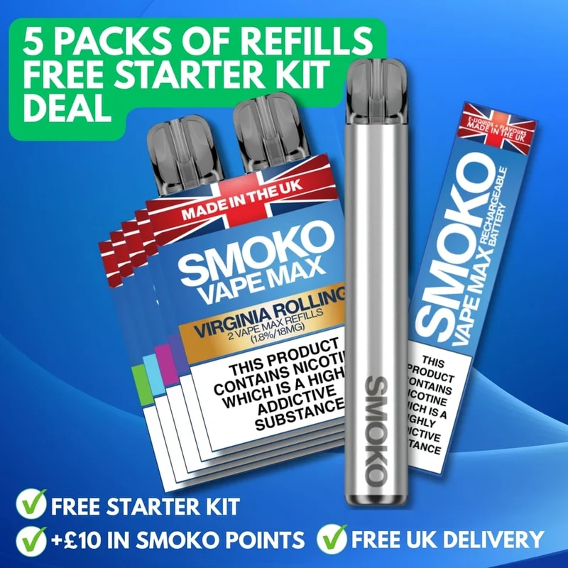 FREE VAPE MAX DEAL + 5 PACK OF VAPE MAX REFILLS - £27.99 (SAVE £20.95)