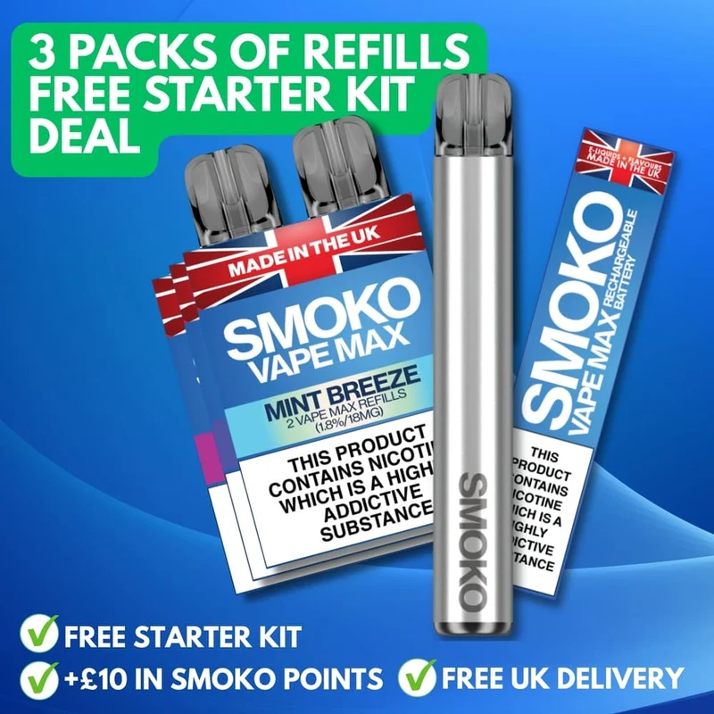 FREE VAPE MAX DEAL + 3 PACK OF VAPE MAX REFILLS - £17.99 (SAVE £14.97)