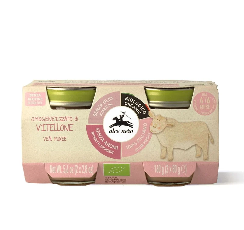 Glutenfreie Kalbfleischcreme aus 4 Monaten BIO (2 x 80 g) 160 g - ALCE NERO