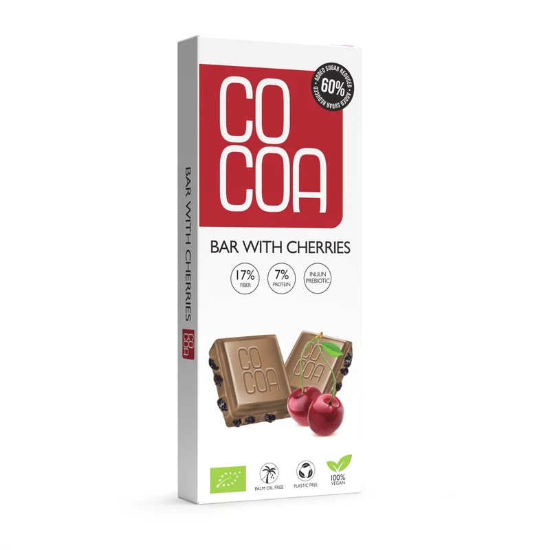 TABLETTE MIT KIRSCHE 60 % WENIGER ZUCKER BIO 40 g - COCOA