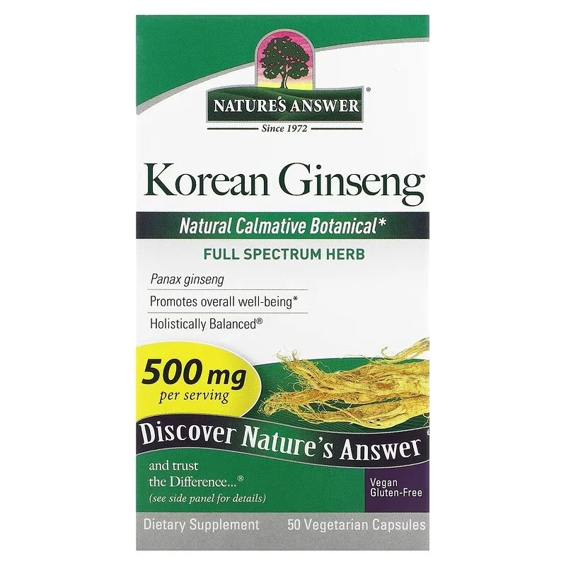 NATURE'S ANSWER Koreanischer Ginseng 500 mg - Koreanischer Ginseng (50 Kapseln).