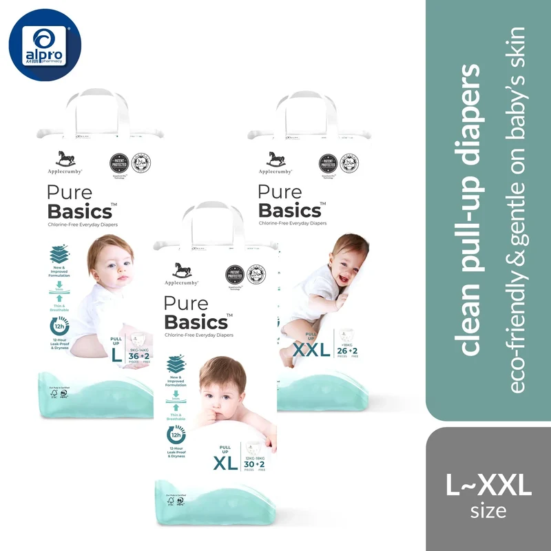 Applecrumby Purebasics Pull Up Diaper (L~XXL) | Eco-Friendly & Gentle On Baby’s Skin