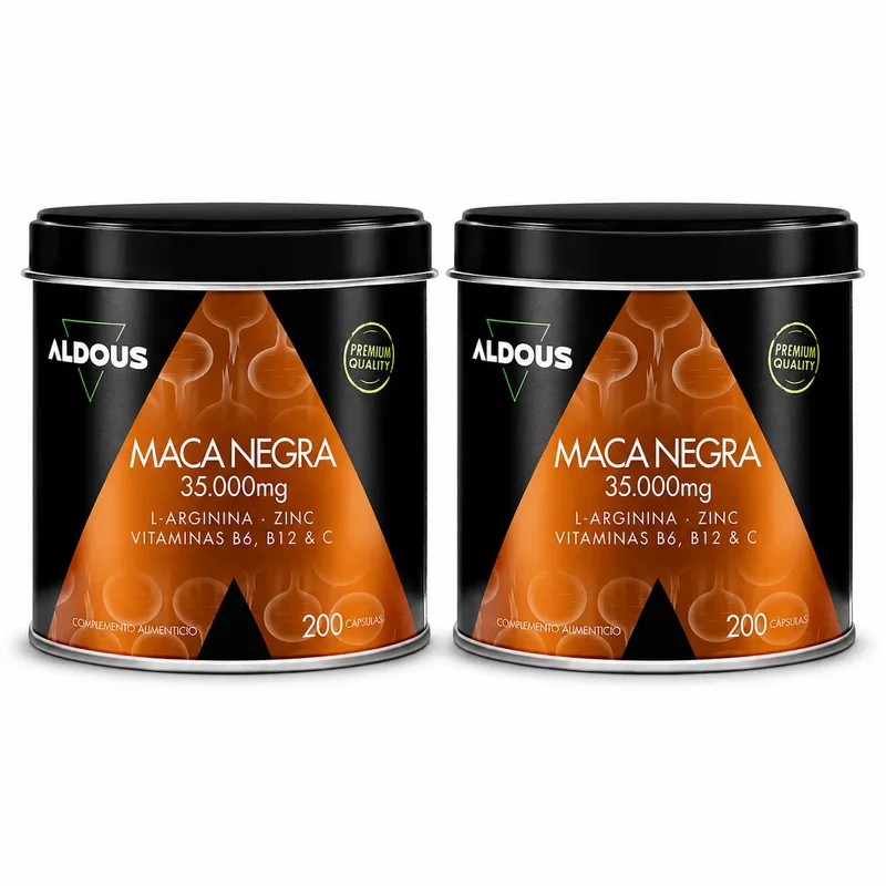 Aldous Bio Peruvian Black Maca Complex Arginina, Zinco, Vitamina C, B12 & B6 , 200 Cápsulas , embalagem 2