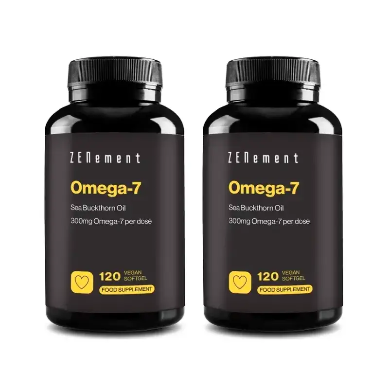 Zenement Omega-7, embalagem de 2 x 120 cápsulas de gelatina mole vegana