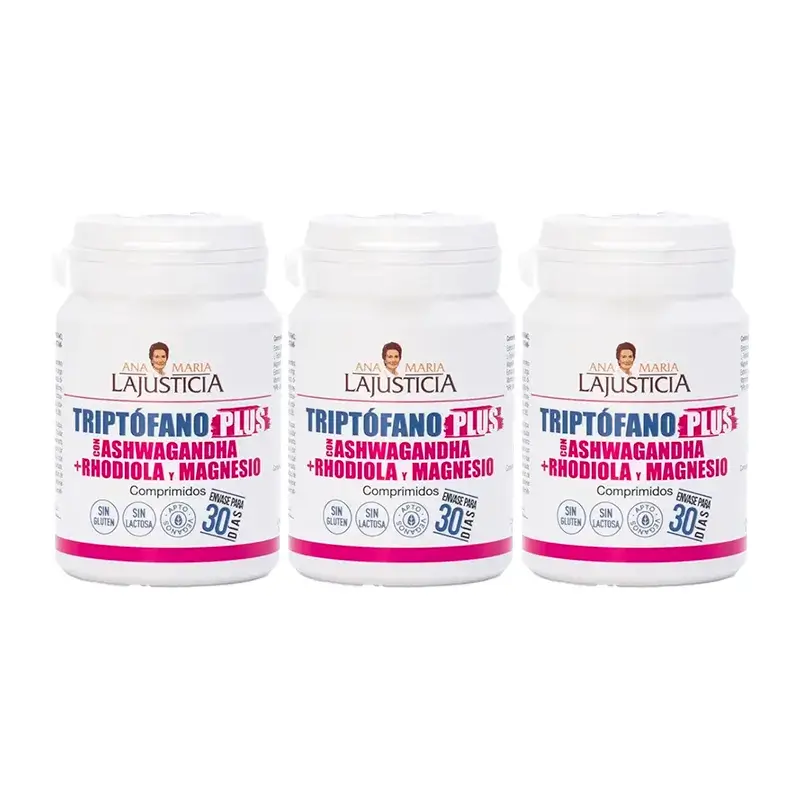 Ana Maria Lajusticia Tryptophan Plus com Ashwagandha + Rhodiola e Magnésio, Embalagem 3 x 60 comprimidos