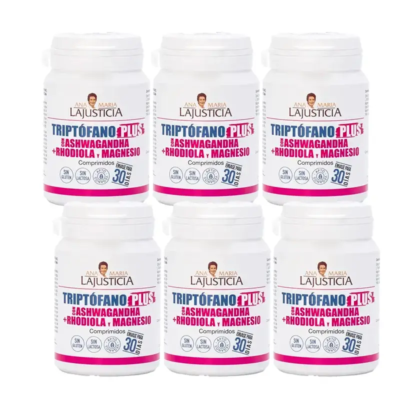 Ana Maria Lajusticia Tryptophan Plus com Ashwagandha + Rhodiola e Magnésio, embalagem de 6 x 60 comprimidos