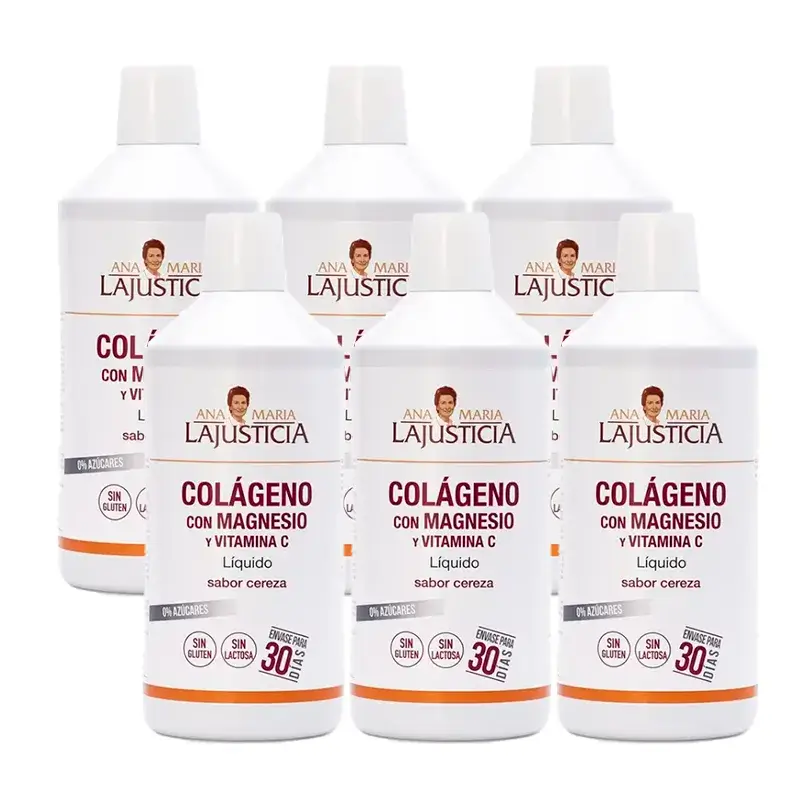 Ana Maria Lajusticia Collagen with Magnesium + Vitamin C cherry flavour, Pack 6 x 1L