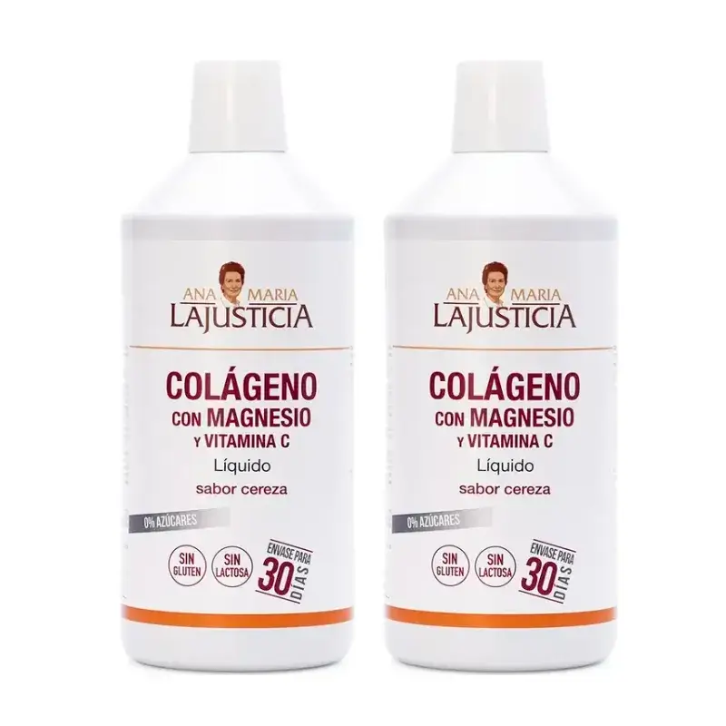 Ana Maria Lajusticia Collagen with Magnesium + Vitamin C cherry flavour, Pack 2 x 1L