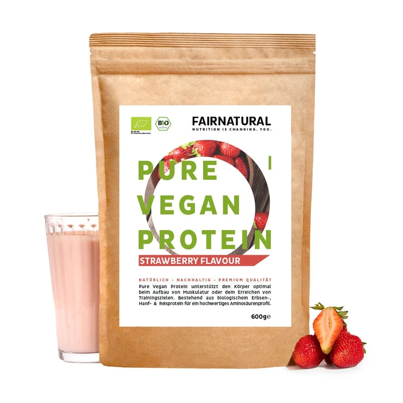 Ekologiskt veganskt proteinpulver jordgubb utan soja