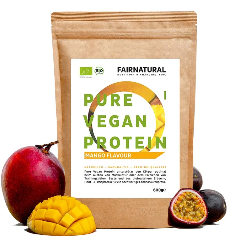 Ekologiskt veganskt proteinpulver mango utan soja