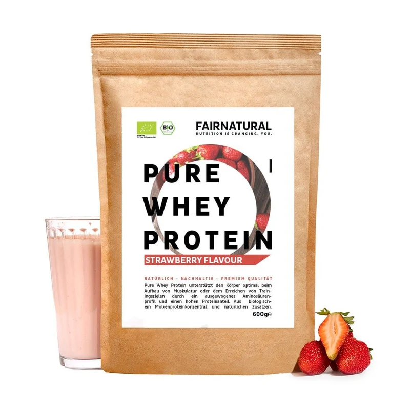 Ekologiskt vassleproteinpulver jordgubbar