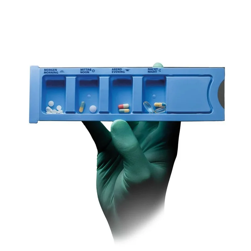 PP Disponibel medicinering dispenser, 4 fack, 22,2 x 6 x 1,5 cm, blå, med-comfort | 1 bit