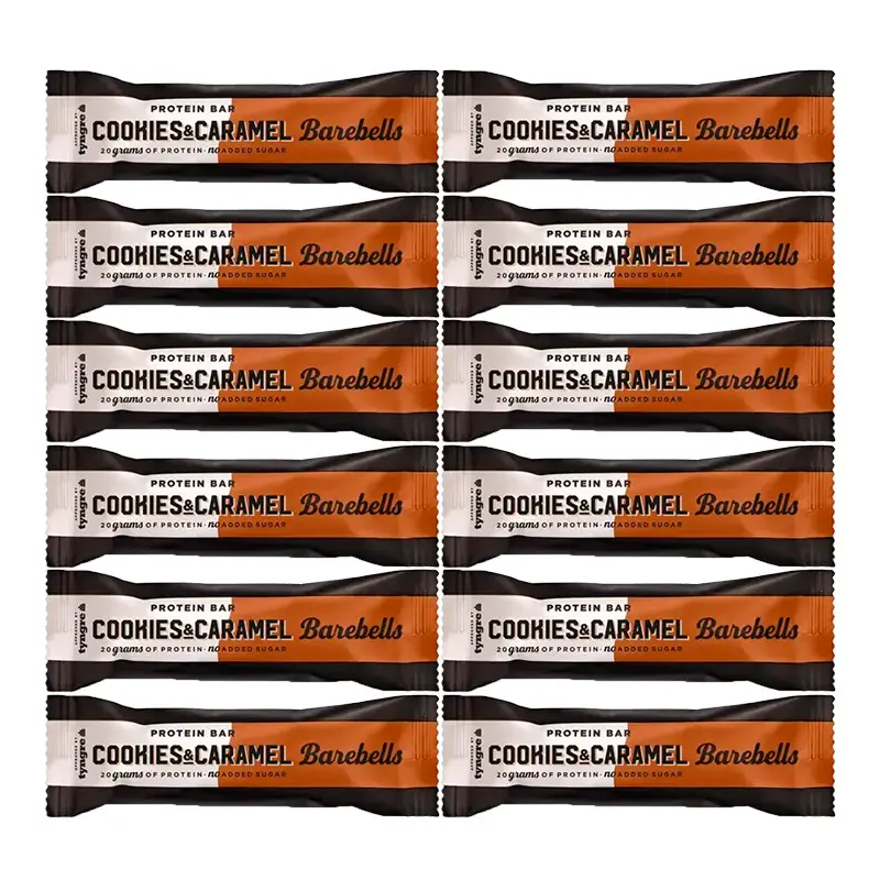 Barebells Bars Cookies & Caramel , embalagem 12 x 55 gramas