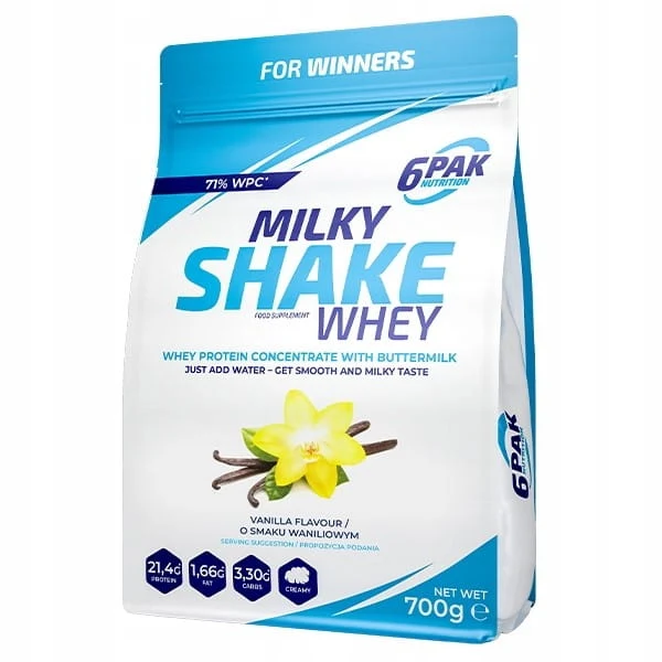 6PAK Milky Shake Whey 700g WPC-Protein mit Vanillegeschmack