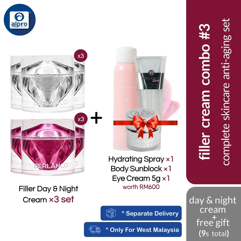 Berlanco Filler Cream Combo 3 | 3x Filler Day and 3x Night Cream 30g