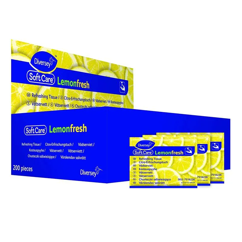 Soft Care Lemon Fresh - Lagerduk, individuellt förpackade rengöringshanddukar för händerna | Paket (200 handdukar)