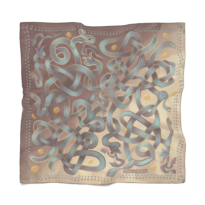 Viking Jellinge Four Animals Grey-Brown Transparent Poly Scarf (2 Sizes-2 fabrics)
