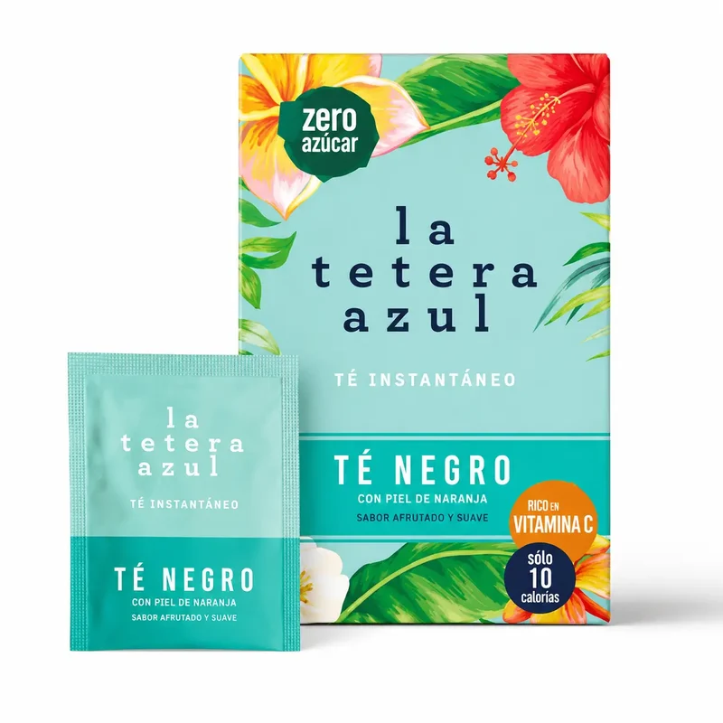 La Tetera Azul Chá Preto Frio Sabor a Manga. Pó para infusão a frio caixa de 10 saquetas