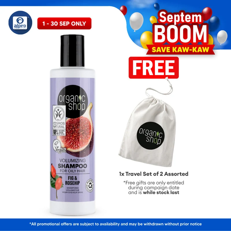 Organic Shop Volumizing Shampoo for Oily Hair Fig and Rosehip 280mL | Restore Balance to Scalp
