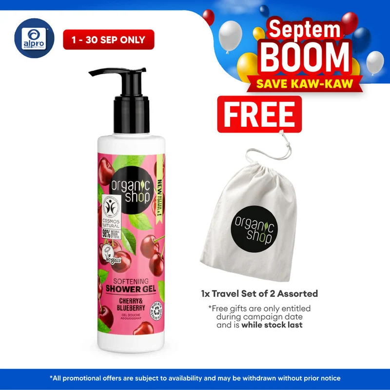 Organic Shop Softening Shower Gel Cherry and Blueberry 280mL| Silky & Supple Skin