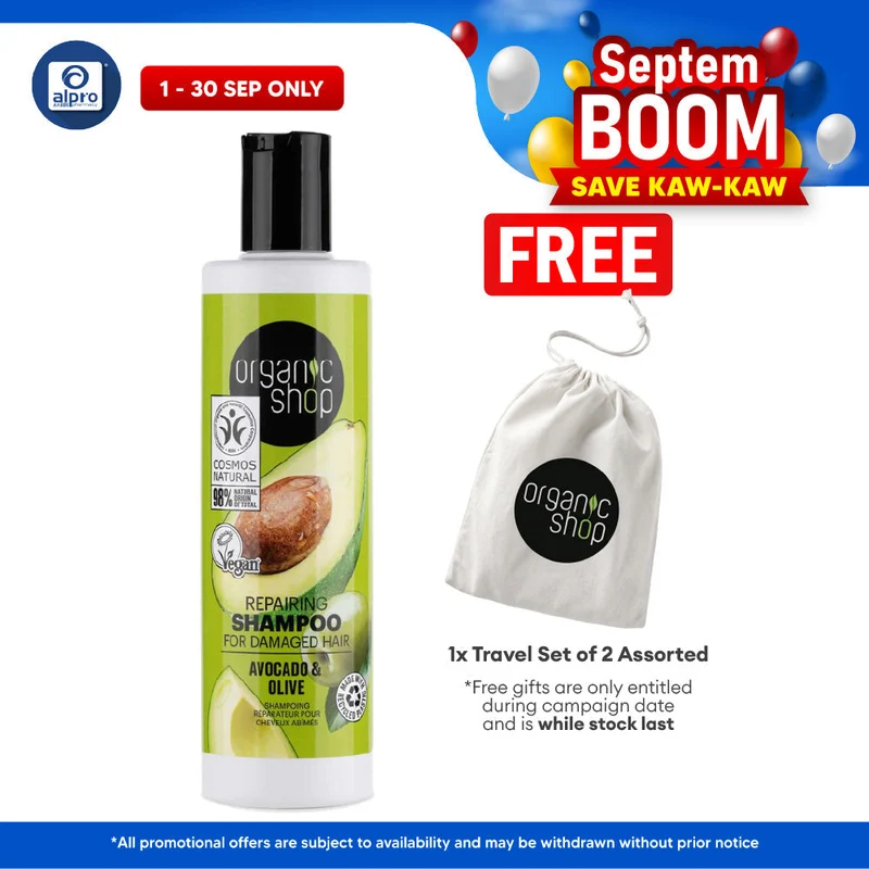 Organic Shop Repairing Shampoo for Damaged Hair Avocado and Olive 280mL | Nourish & Calms Scalp