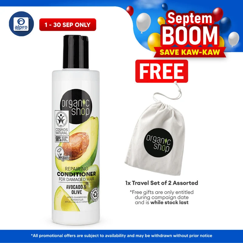 Organic Shop Repairing Conditioner for Damaged Hair Avocado and Olive 280mL | Nourish & Calms Scalp