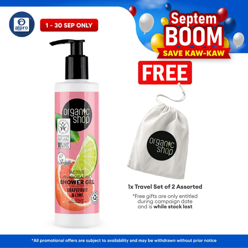 Organic Shop Active Invigorating Shower Gel Grapefruit and Lime 280mL | Softens & Recharges Skin