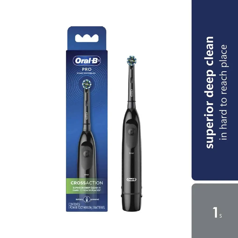 Oral-B Pro Battery Toothbrush Cross Action Black 1s | Battery Powered Electric Toothbrush