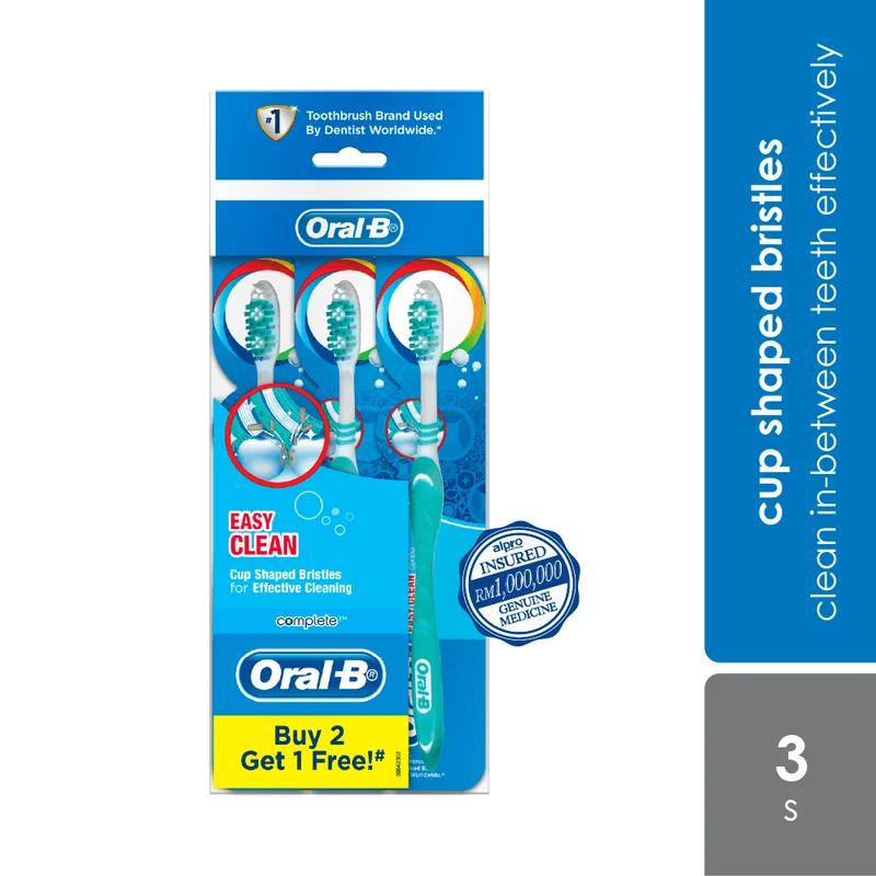 Oral B Complete Easy Clean Medium Adult Toothbrush 2s Free 1s | Clean in-Between Teeth Effectively