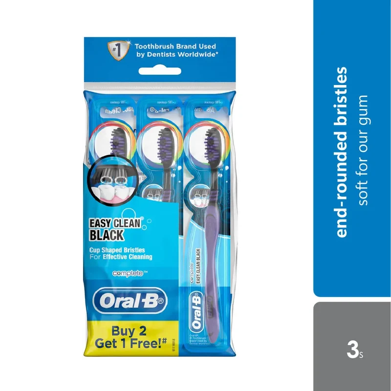 Oral-B Complete Easy Clean Black Polybag 3s | Molded Tongue Cleaner For Fresh Breath