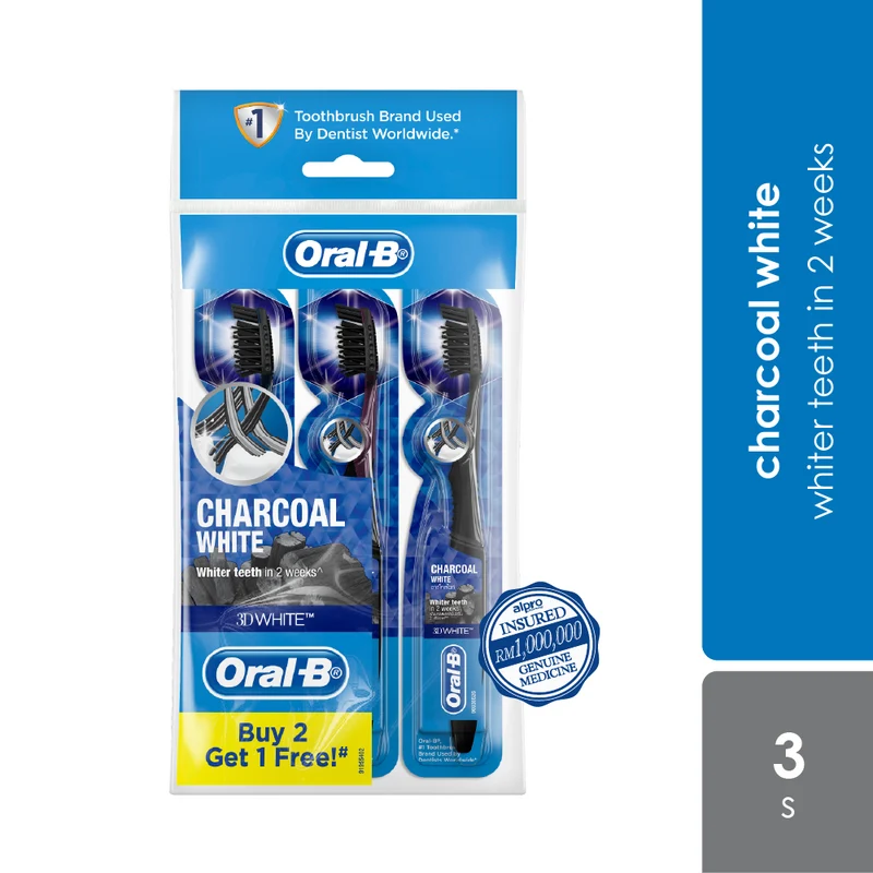 Oral B 3D White Charcoal White Toothbrush 2s Free 1s | Whiter Teeth in 2 Weeks