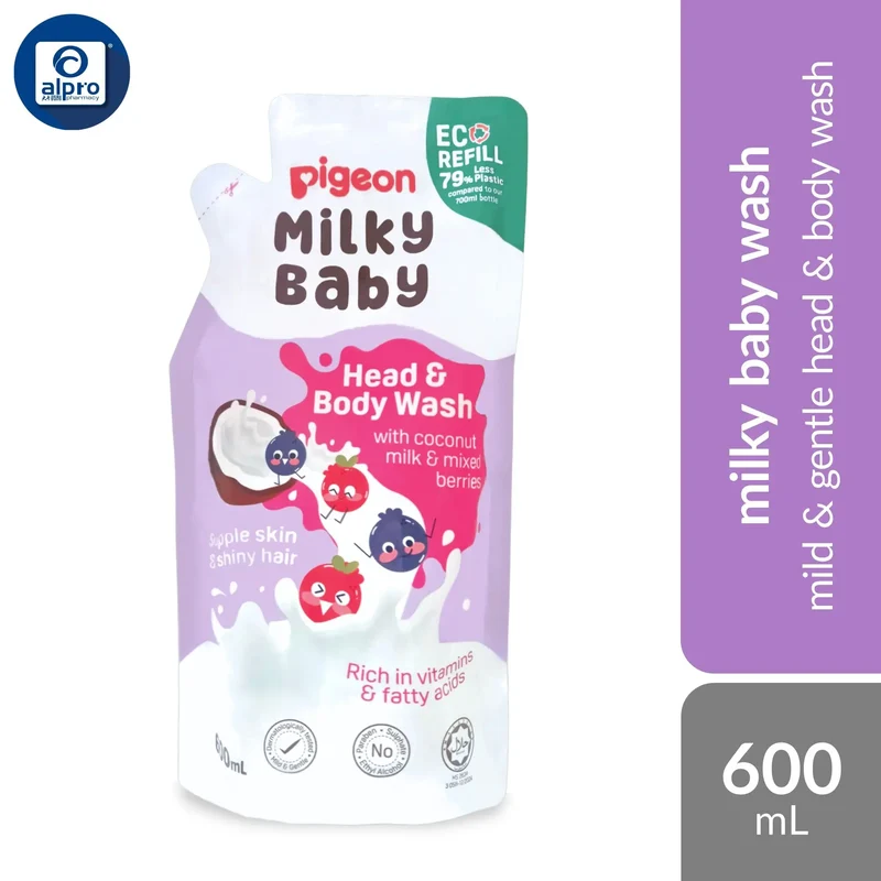Pigeon Milky Baby Head and Body Wash 600mL Refill | Mild & Gentle Head & Body Wash