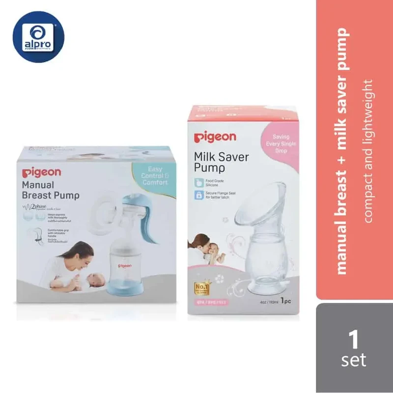 Pigeon Manual Breast Pump WN Blue 1s + Milk Saver Pump 1s | Compact & Lightweight