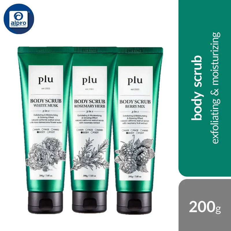 plu Body Scrub (Berry Mix/ Rosemary Herb/ White Musk) 200g | Exfoliating & Moisturizing