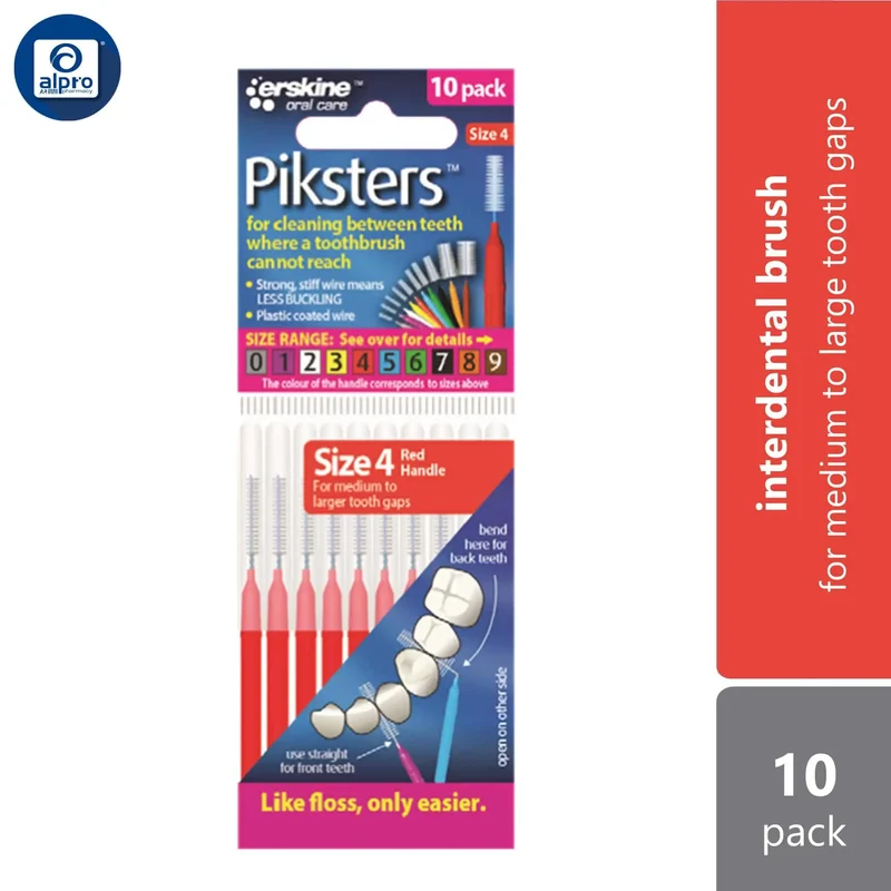 Piksters Interdental Brush Size 4 Red 10S | For Medium to Large Tooth Gaps