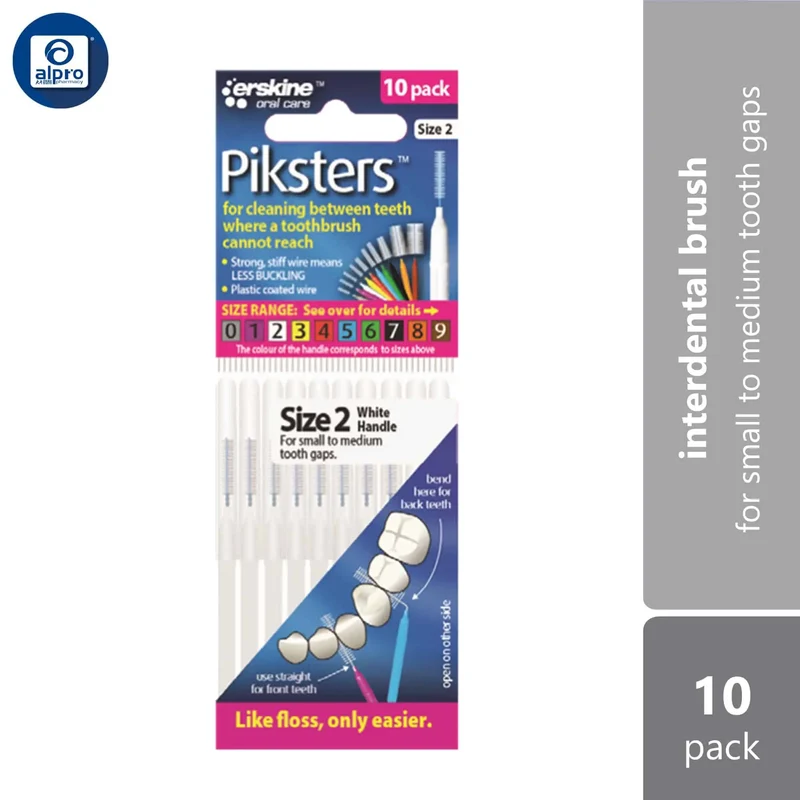 Piksters Interdental Brush Size 2 White 10S | For Small to Medium Tooth Gaps